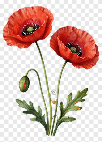 Red Poppy Botanical Illustration PNG