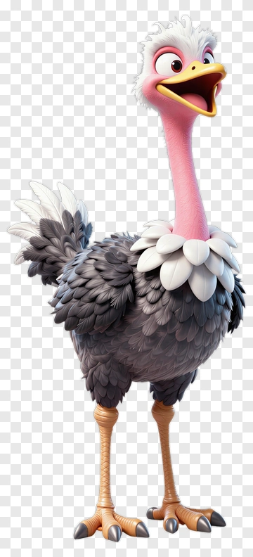 Playful Cartoon Ostrich With Flower Collar PNG