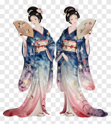 Two Geisha In Traditional Attire PNG