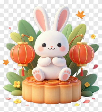 Cute Rabbit With Lanterns And Mooncake PNG