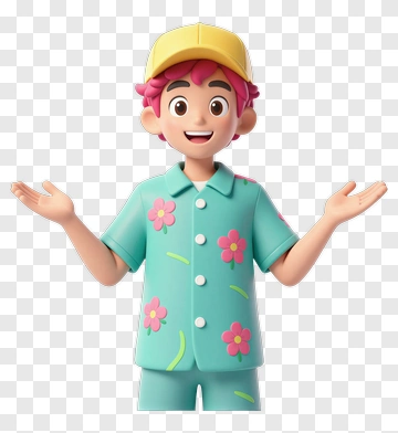 Cartoon Character With Flower Shirt PNG