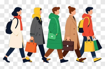 Group Of People Walking And Shopping PNG