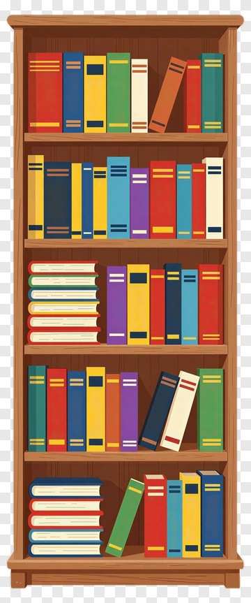 Wooden Bookshelf With Colorful Books PNG