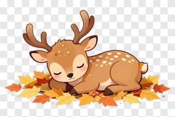 Sleeping Fawn Among Autumn Leaves PNG