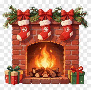 Christmas Fireplace With Stockings And Gifts PNG