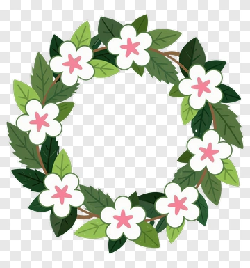 Flower Wreath With Green Leaves And White Flowers PNG