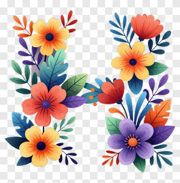 Floral Letter H Design PNG