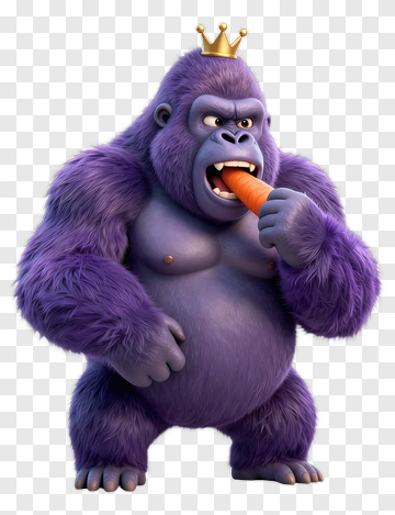 Purple Gorilla Eating Carrot With Crown PNG