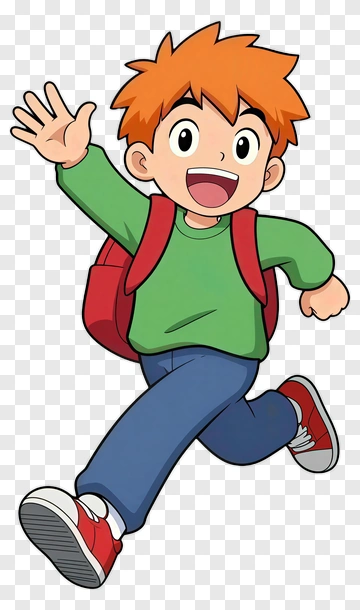 Energetic Boy Running And Waving PNG