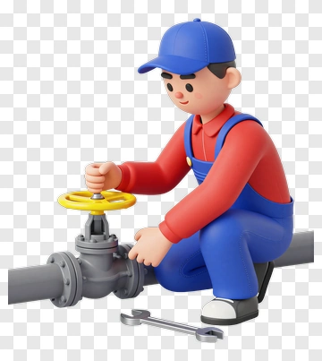 Cartoon Pipe Worker Adjusting Valve PNG