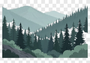 Pine Forest With Mountain Range PNG