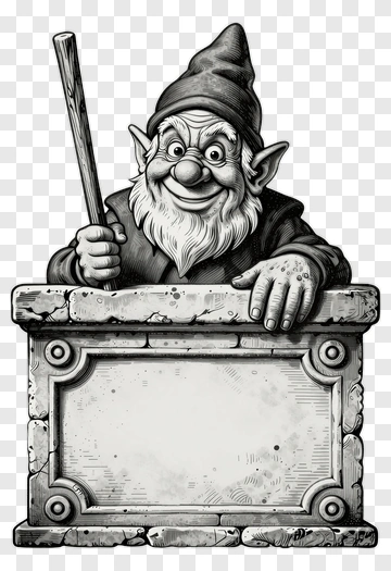 Garden Gnome Behind Stone Pedestal PNG