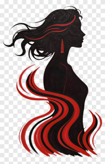 Woman With Flowing Red And Black Hair PNG