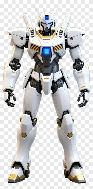 White And Gold Mecha Robot PNG