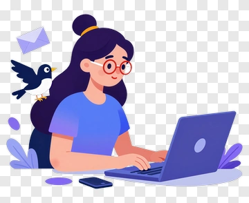 Woman Working On Laptop With Bird PNG