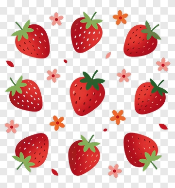 Strawberries And Flowers Pattern PNG