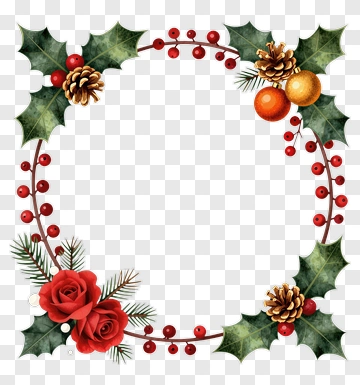 Festive Holiday Wreath With Holly And Roses PNG