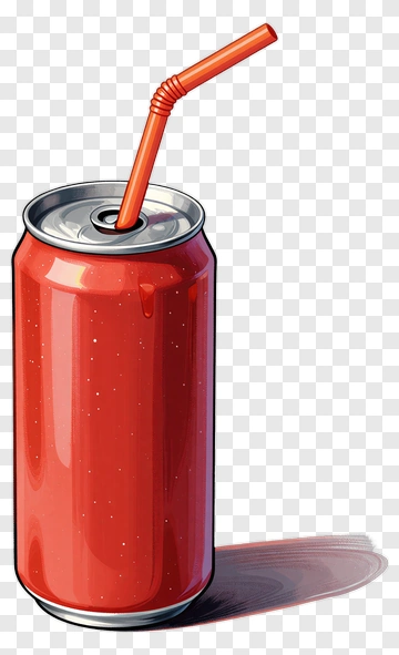Red Soda Can With Orange Straw PNG