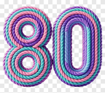 Number 80 Made Of Colorful Rope PNG