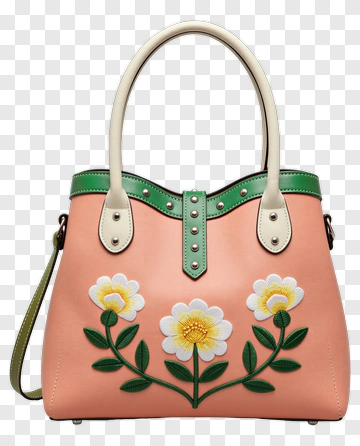 Pink Handbag With Flower Embroidery PNG