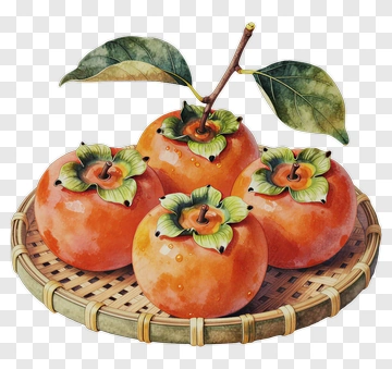 Fresh Persimmons In Bamboo Basket PNG