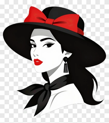Woman In Red Hat And Black Bow PNG