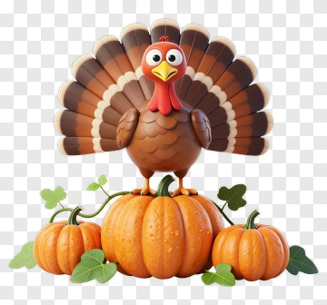 Cartoon Turkey With Pumpkins PNG