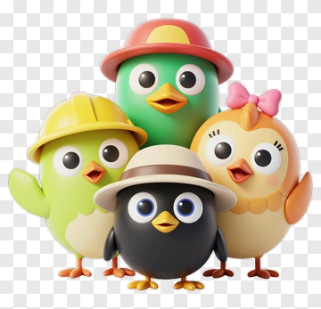 Group Of Cute Cartoon Birds PNG