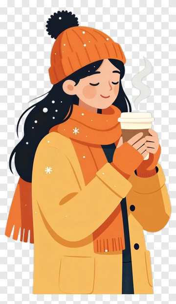 Woman In Winter Holding Hot Drink PNG