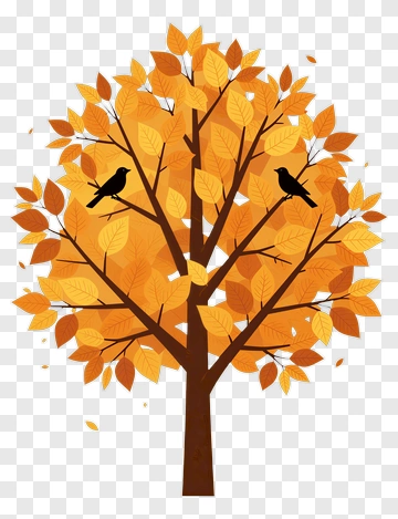 Autumn Tree With Two Birds PNG