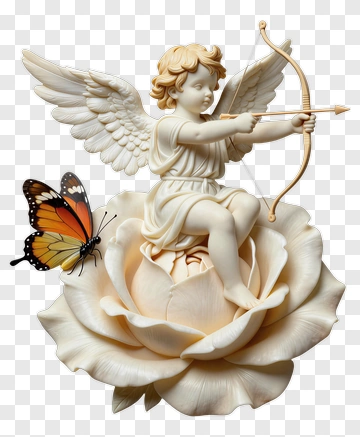 Angel With Bow And Arrow On Rose PNG