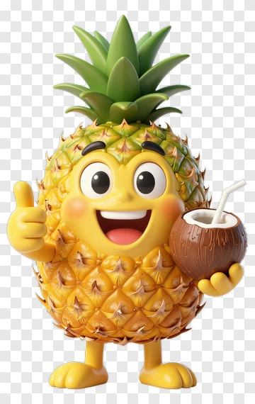 Happy Pineapple Holding Coconut PNG