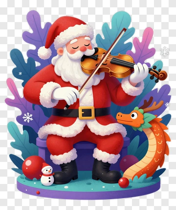 Santa Claus Playing Violin With Dragon PNG