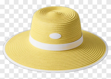 Yellow Straw Hat With White Band PNG