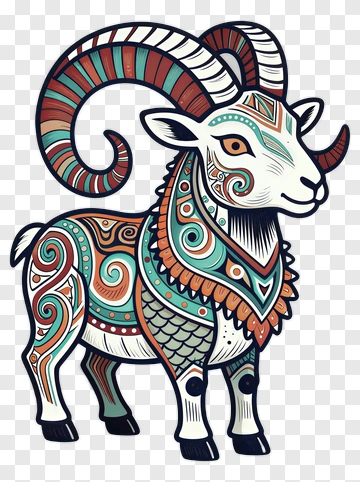 Decorative Ornamental Ram With Swirl Patterns PNG