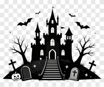Halloween Castle And Graveyard PNG