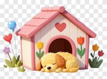 Sleeping Dog In Dog House PNG