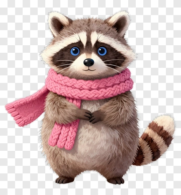 Cute Raccoon Wearing Pink Scarf PNG