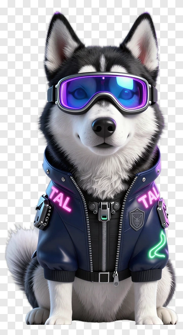 Husky Dog In Cyberpunk Gear PNG