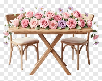 Flower Arrangement On Wooden Table PNG