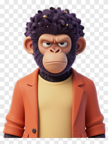 Purple-haired Monkey In Orange Jacket PNG