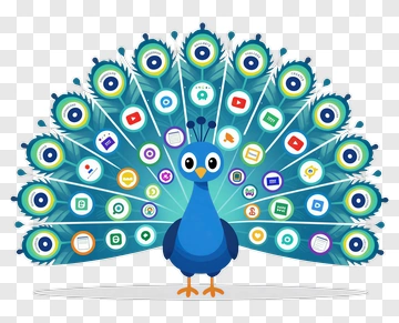 Peacock With App Icons PNG