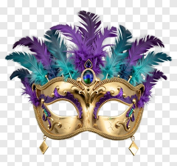 Gold Masquerade Mask With Purple And Teal Feathers PNG