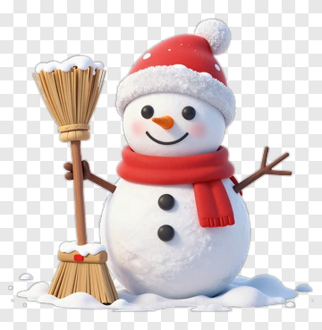 Snowman Holding Broom PNG