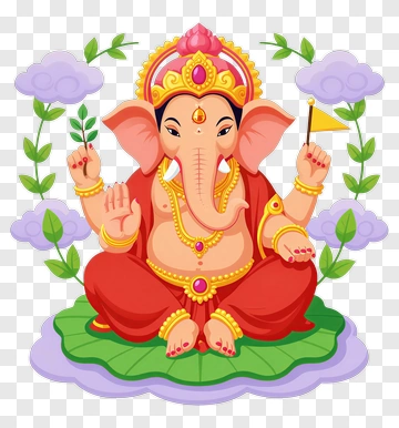 Cartoon Ganesha With Lotus And Clouds PNG