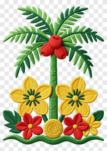 Tropical Palm Tree With Flowers PNG
