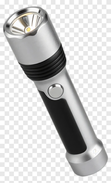 Silver Flashlight With Black Grip PNG