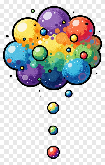 Colorful Thought Bubble With Floating Spheres PNG