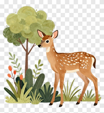 Fawn Standing Among Greenery PNG