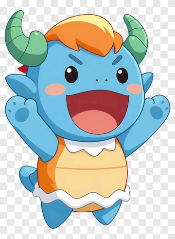 Blue Monster With Green Horns PNG